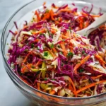 Bowl of vibrant and fresh simple healthy slaw with colorful vegetables