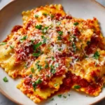 Delicious slow cooker lasagna served on a plate with cheese and herbs