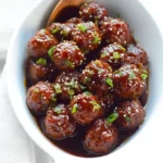 Slow Cooker Sriracha Meatballs ready to serve