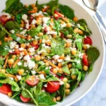 Fresh spinach chickpea salad with vibrant vegetables and dressing