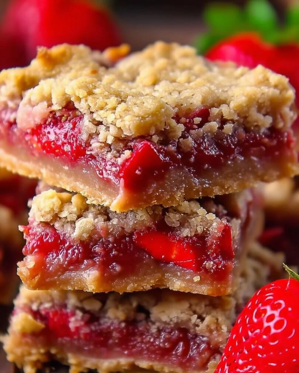Delicious strawberry rhubarb cookie bars fresh out of the oven