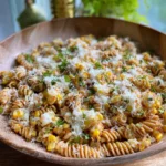 Delicious Street Corn Pasta Salad with fresh ingredients and vibrant colors.