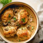 Delicious stuffed chicken marsala garnished with herbs and creamy sauce