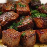 Delicious Texas Roadhouse Steak Bites served with a savory dipping sauce.