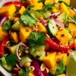A colorful bowl of Thai Mango Salad with fresh mango, herbs, and dressing.