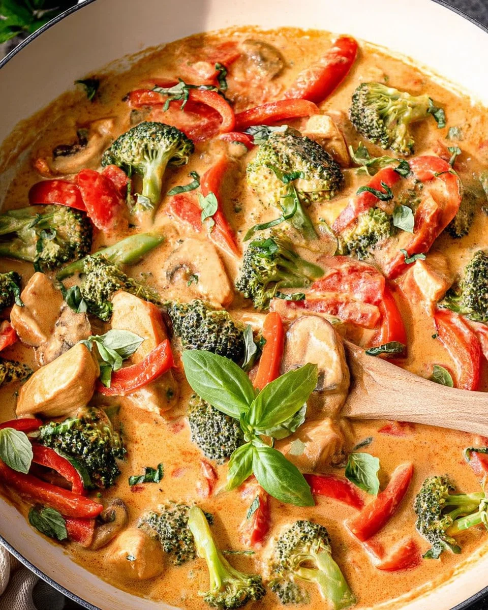 Thai Red Curry Chicken with fresh vegetables and aromatic spices