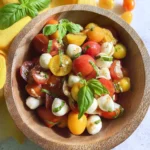 Delicious Tomato Mozzarella Salad drizzled with balsamic dressing