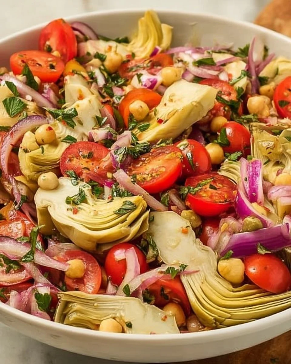 Tuscan Artichoke Tomato Salad with fresh tomatoes and artichokes