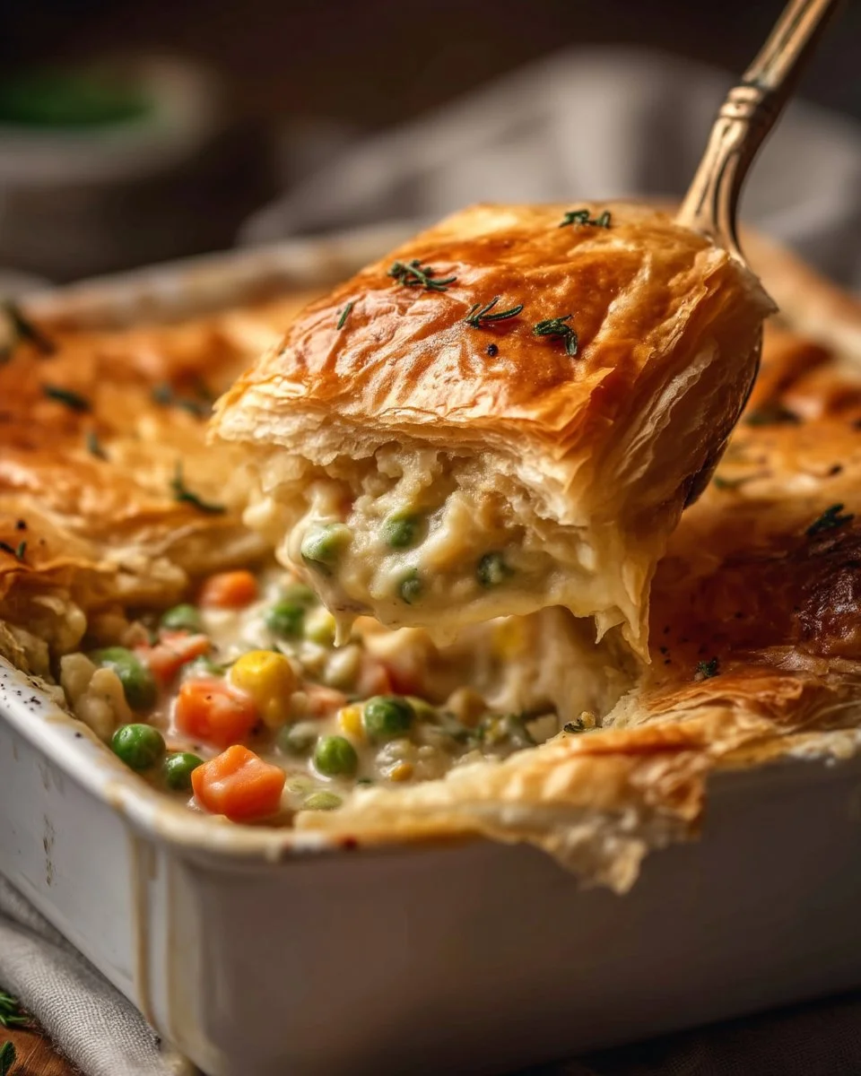 Delicious vegetable pot pie casserole with fresh veggies in a flaky crust