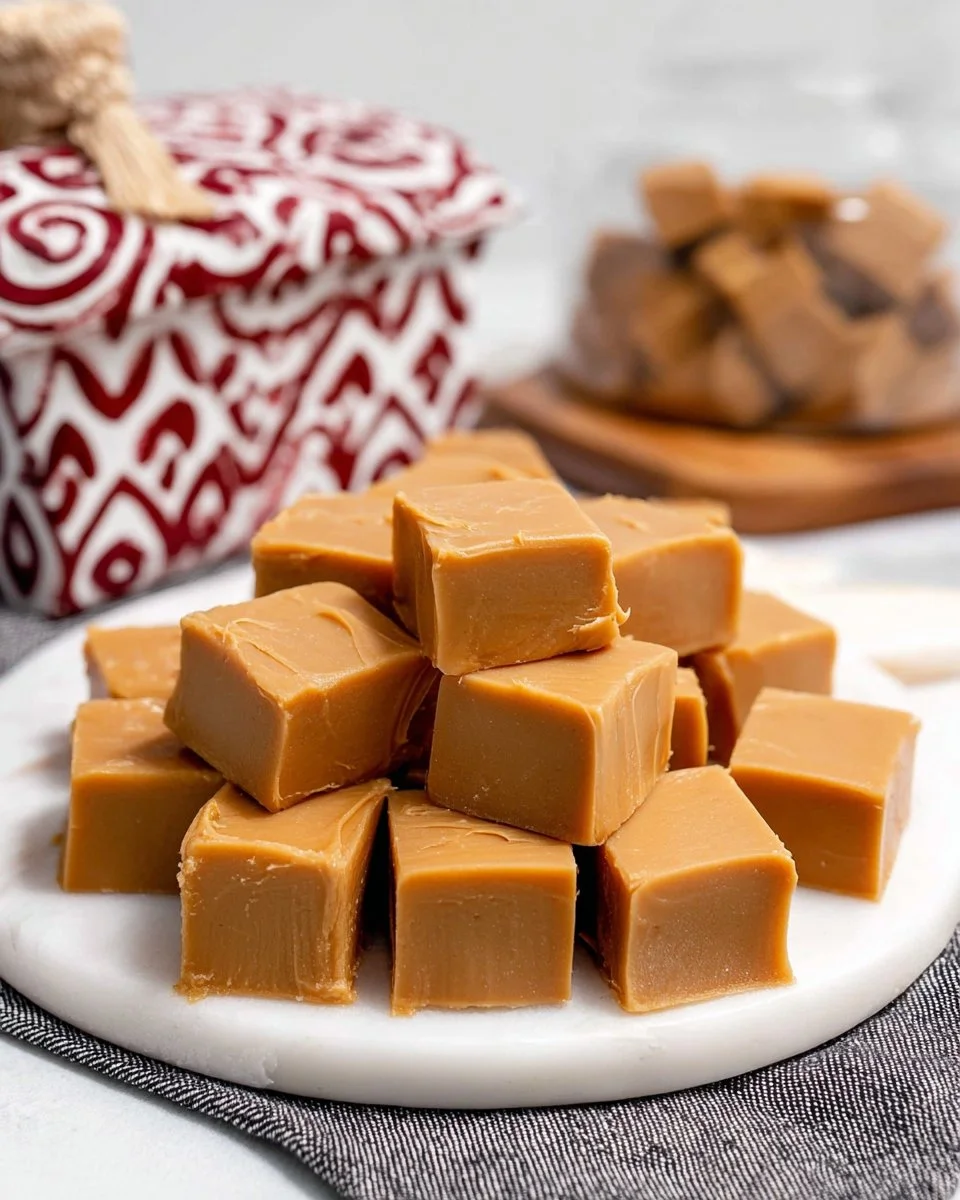 Delicious 2-ingredient peanut butter fudge on a plate