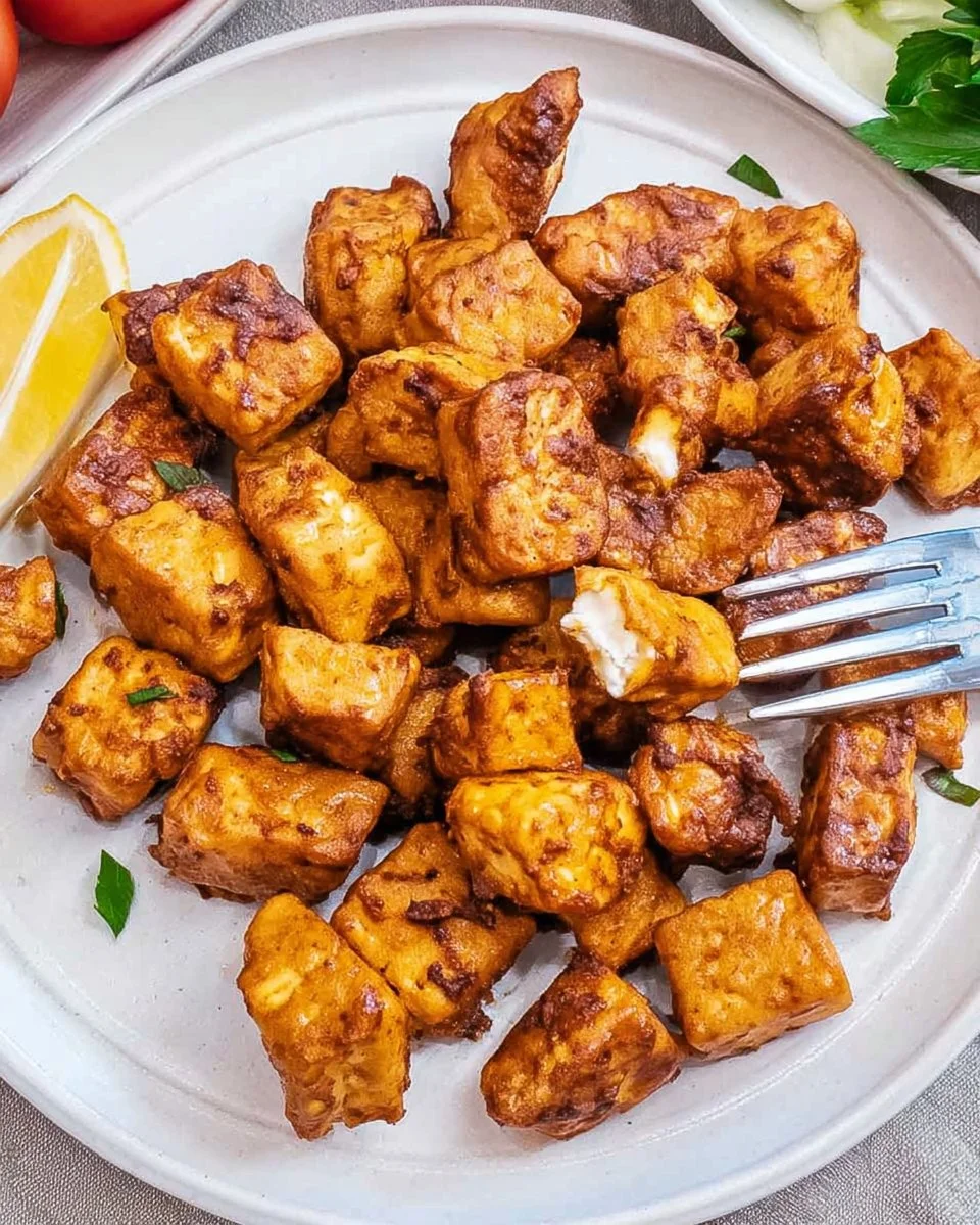 Crispy air fryer tofu served with vegetables and dipping sauce