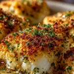 Baked cod fillet topped with a crispy breadcrumb crust, served on a plate.