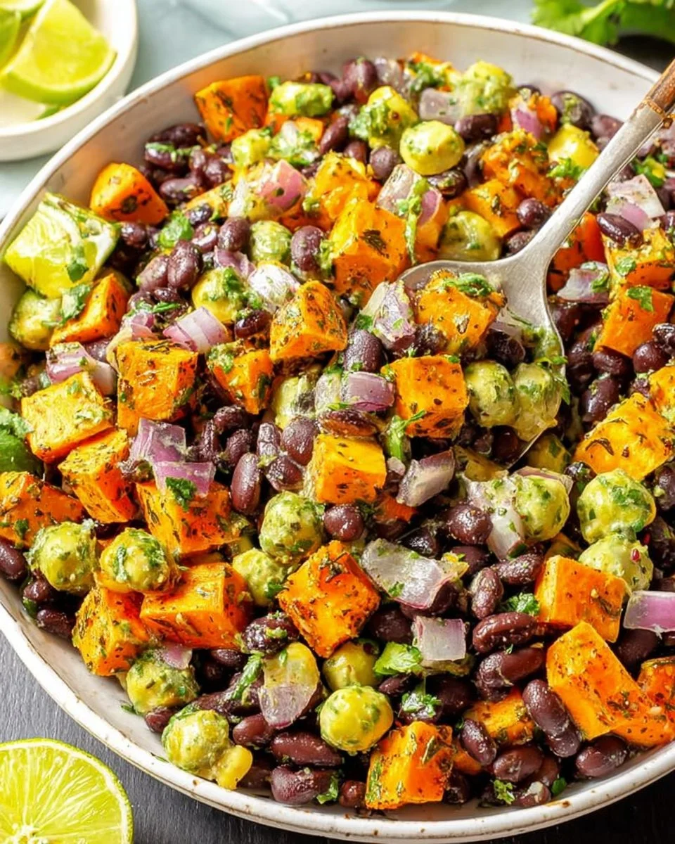 Delicious black bean salad with fresh vegetables and dressing