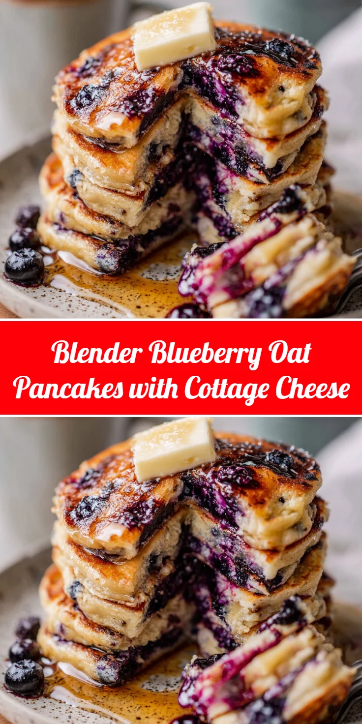 Blender Blueberry Oat Pancakes with Cottage Cheese
