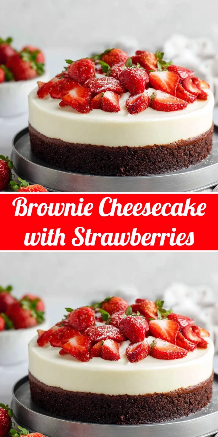 Brownie Cheesecake with Strawberries