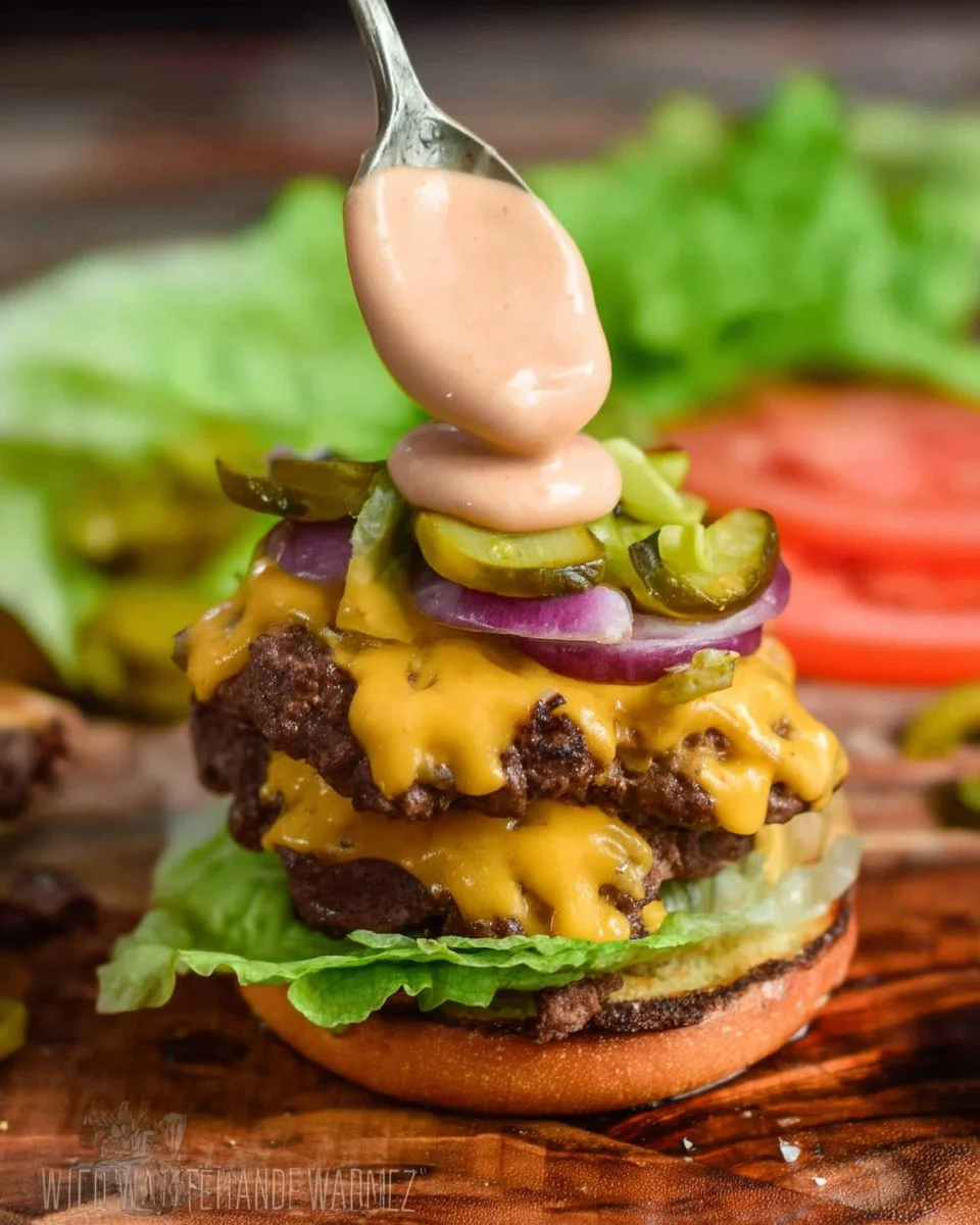 Homemade burger sauce in a bowl with fresh ingredients