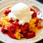 Delicious Cherry Pineapple Dump Cake topped with cherries and pineapple.