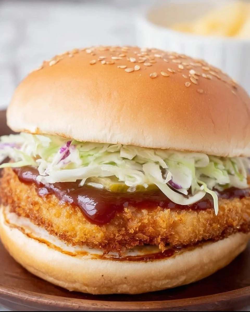 Delicious Chicken Katsu Sandwich with crispy battered chicken and fresh toppings