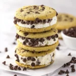 Chocolate chip cookie ice cream sandwiches with creamy filling