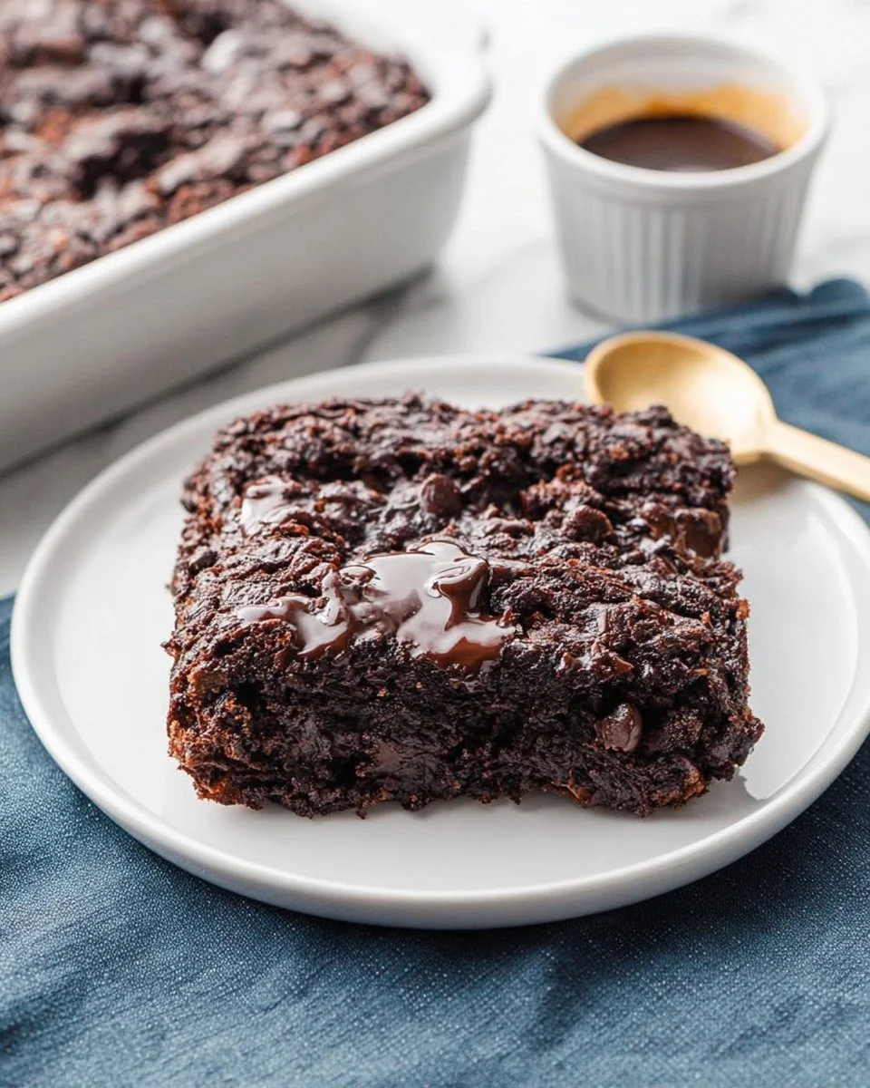 Delicious homemade chocolate dump cake served on a plate.