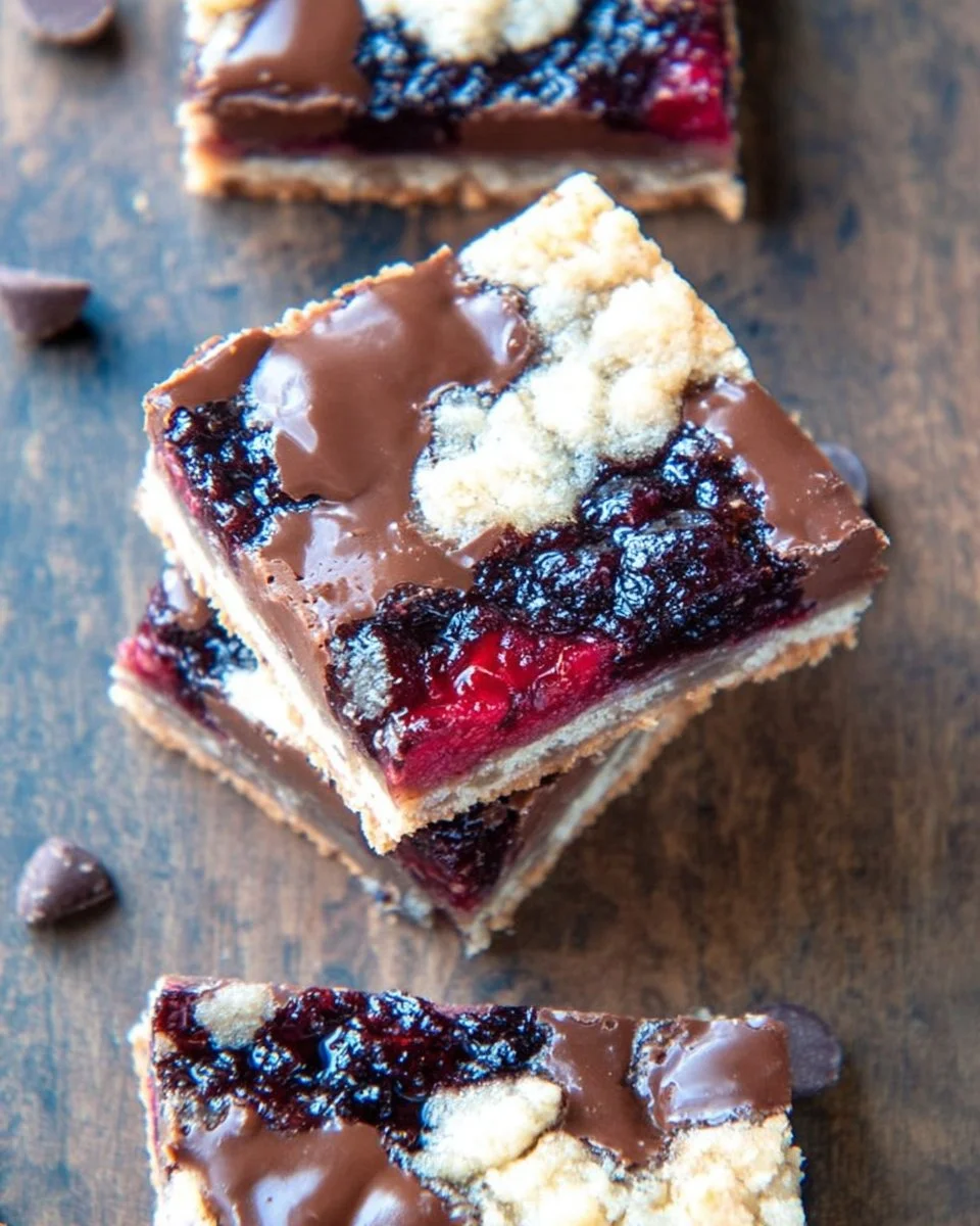 Delicious homemade Chocolate Raspberry Bars with rich chocolate and fresh raspberries