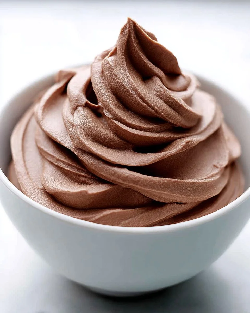 Delicious chocolate whipped cream in a bowl, perfect for dessert toppings.