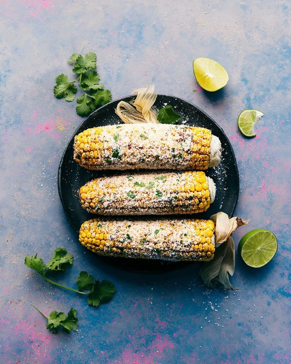 Delicious grilled corn on the cob with butter and seasoning ready to serve.