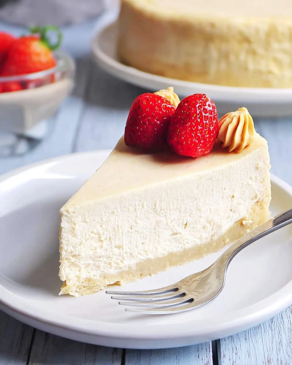 Creamy keto cheesecake with berry topping on a rustic wooden table