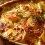 Creamy scalloped potatoes baked to perfection with rich, savory flavors.