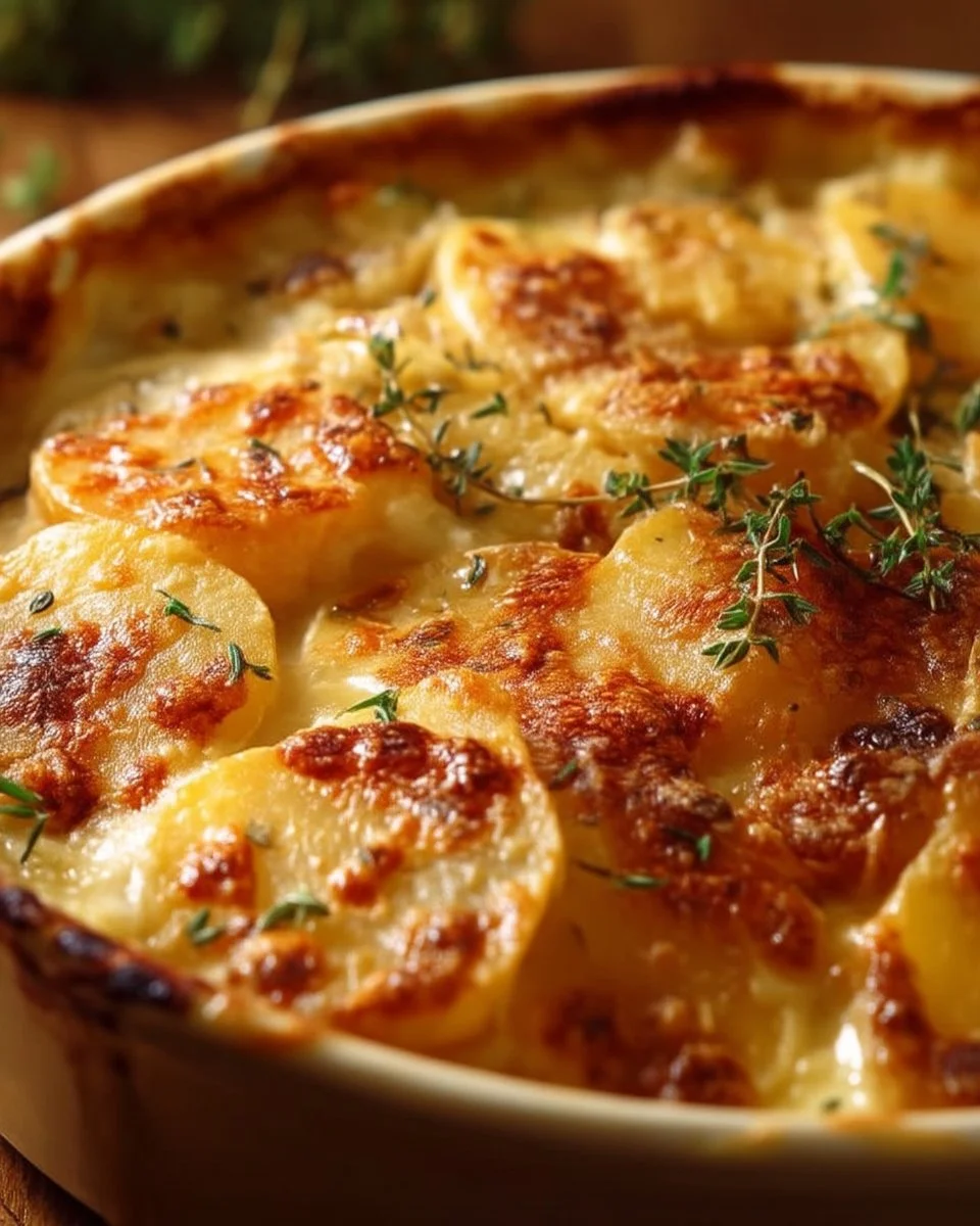Creamy scalloped potatoes baked to perfection with rich, savory flavors.