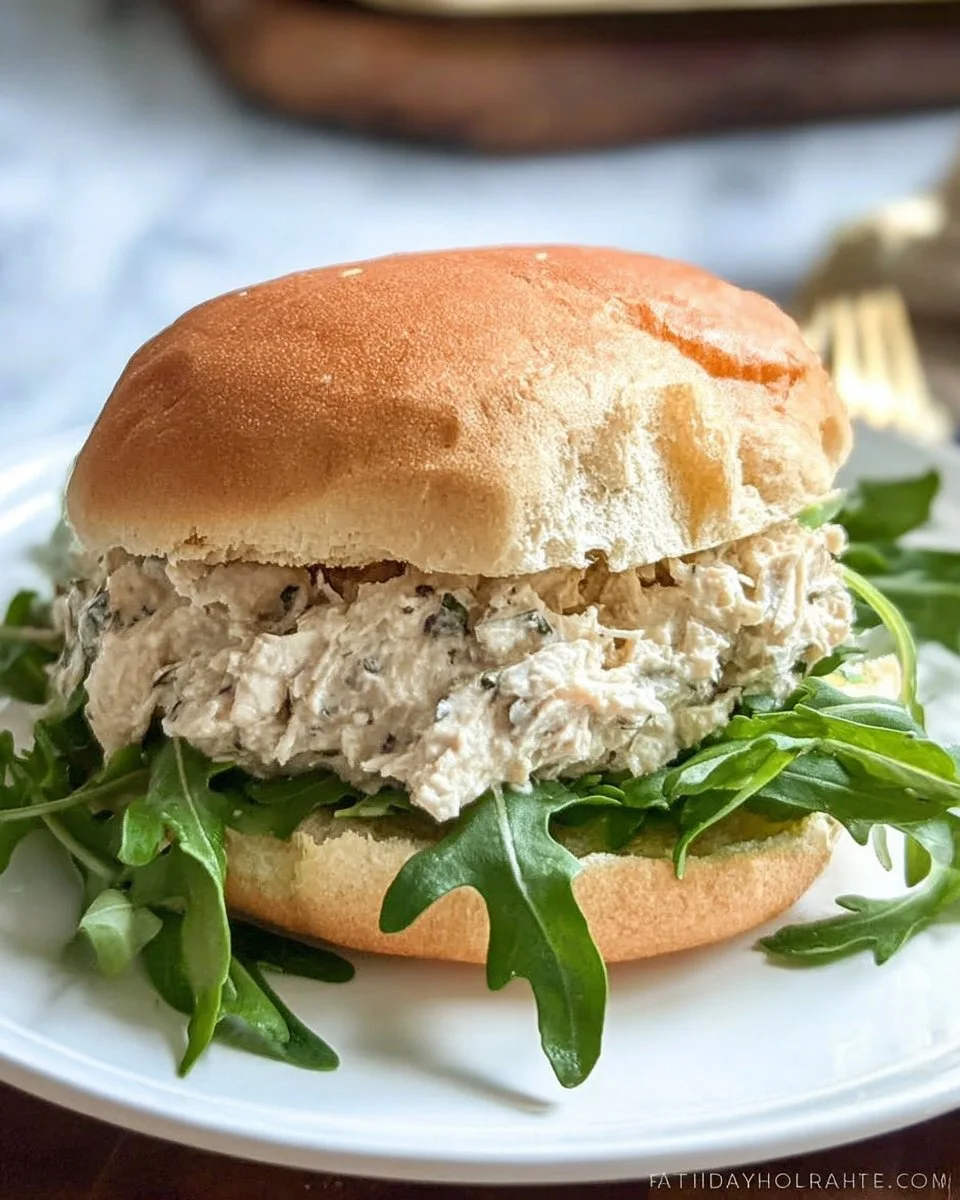 Bowl of Dill Pickle Tuna Salad with fresh ingredients and pickle slices.