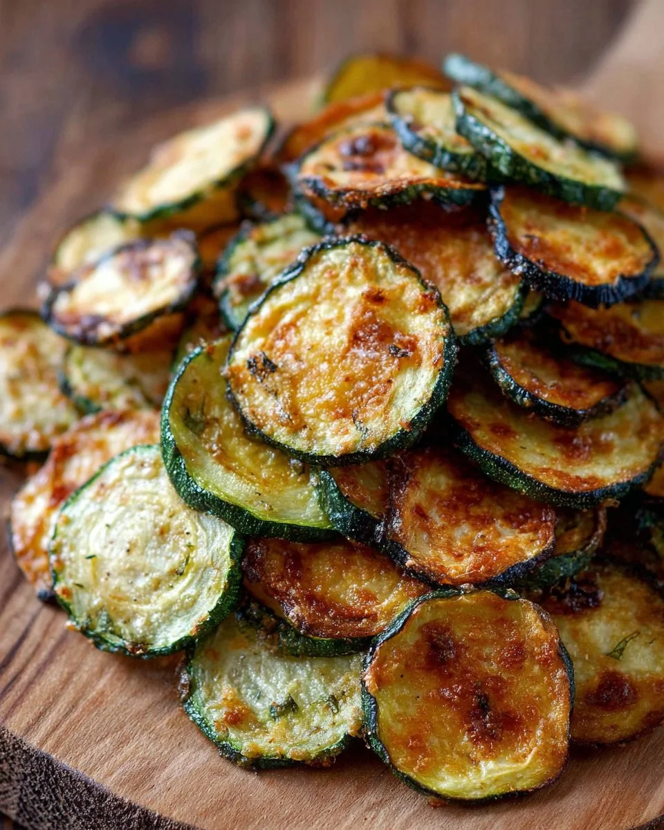 Baked zucchini chips on a plate, a healthy snack option.