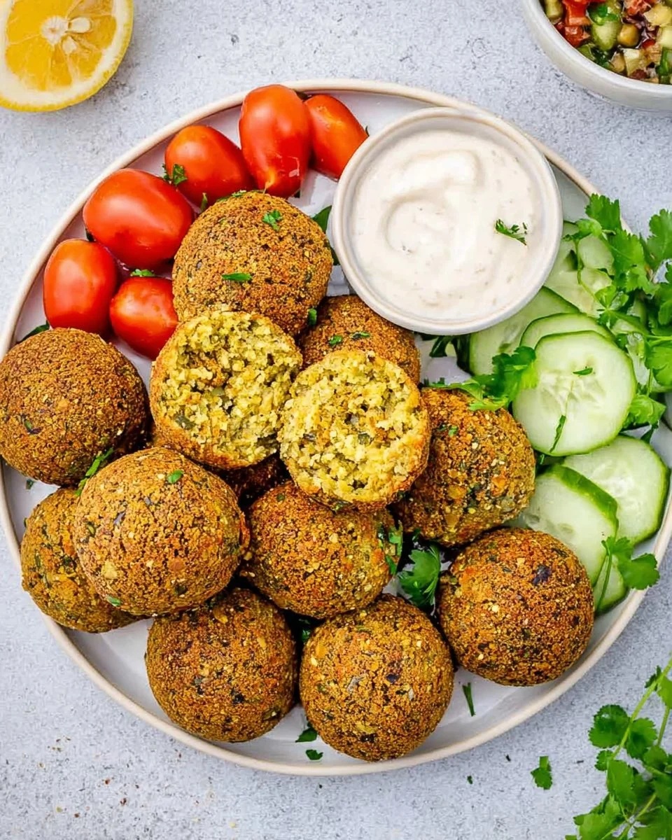 Homemade falafel served with fresh vegetables and tahini sauce