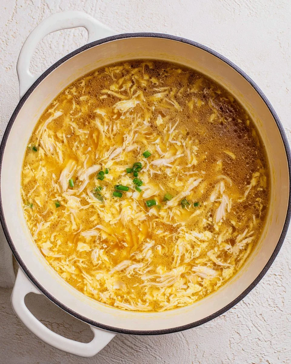 Bowl of homemade Egg Drop Soup garnished with green onions