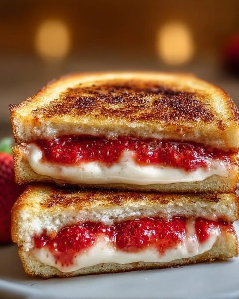 Fried strawberry cheesecake sandwiches with a crispy exterior and creamy filling.