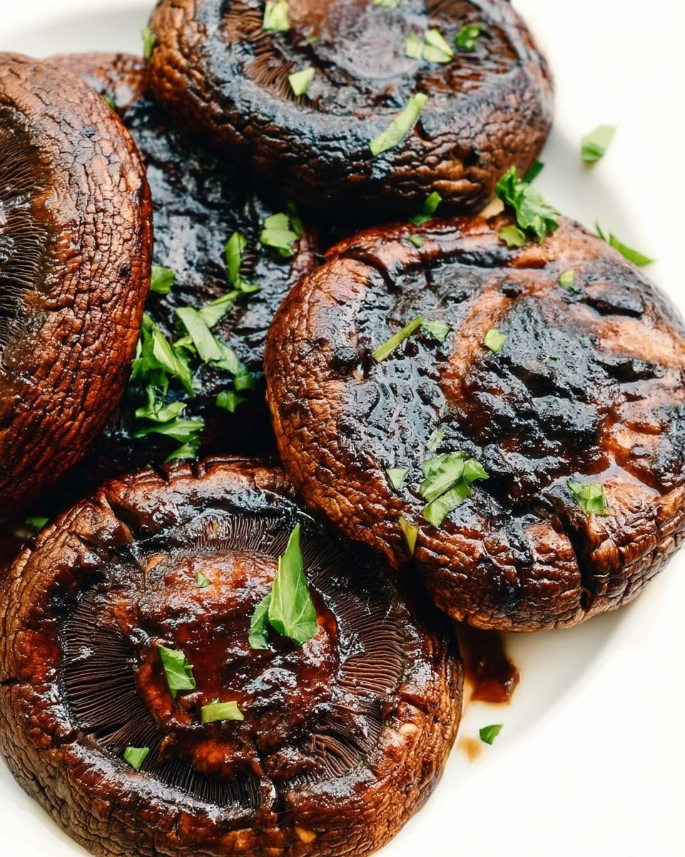 Grilled honey balsamic portobello mushrooms served on a plate