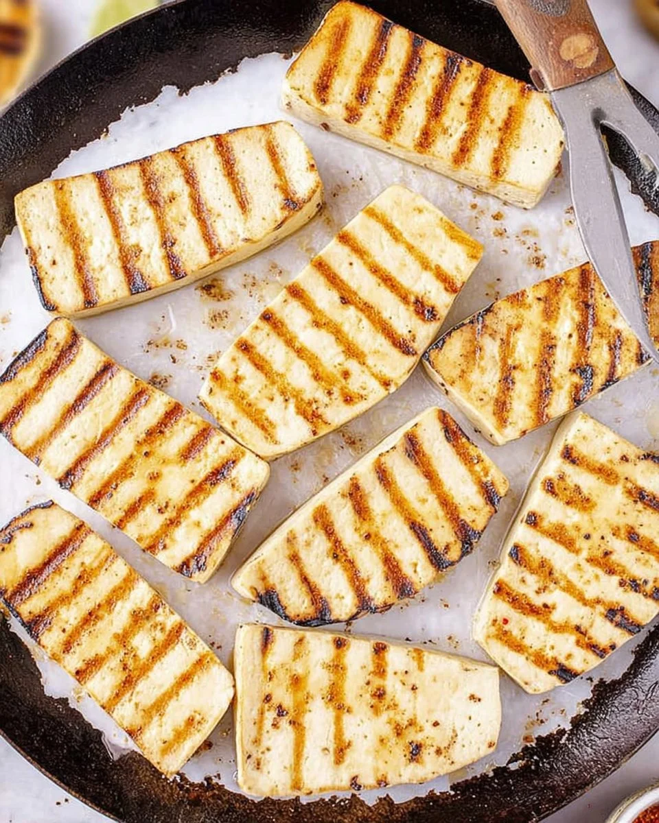 Delicious grilled tofu served with vegetables on a plate