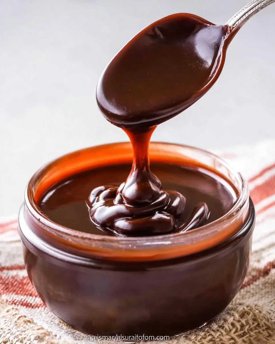 Delicious homemade hot fudge sauce drizzled over ice cream