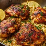 Ina Garten's crispy chicken served with lemon orzo for dinner.