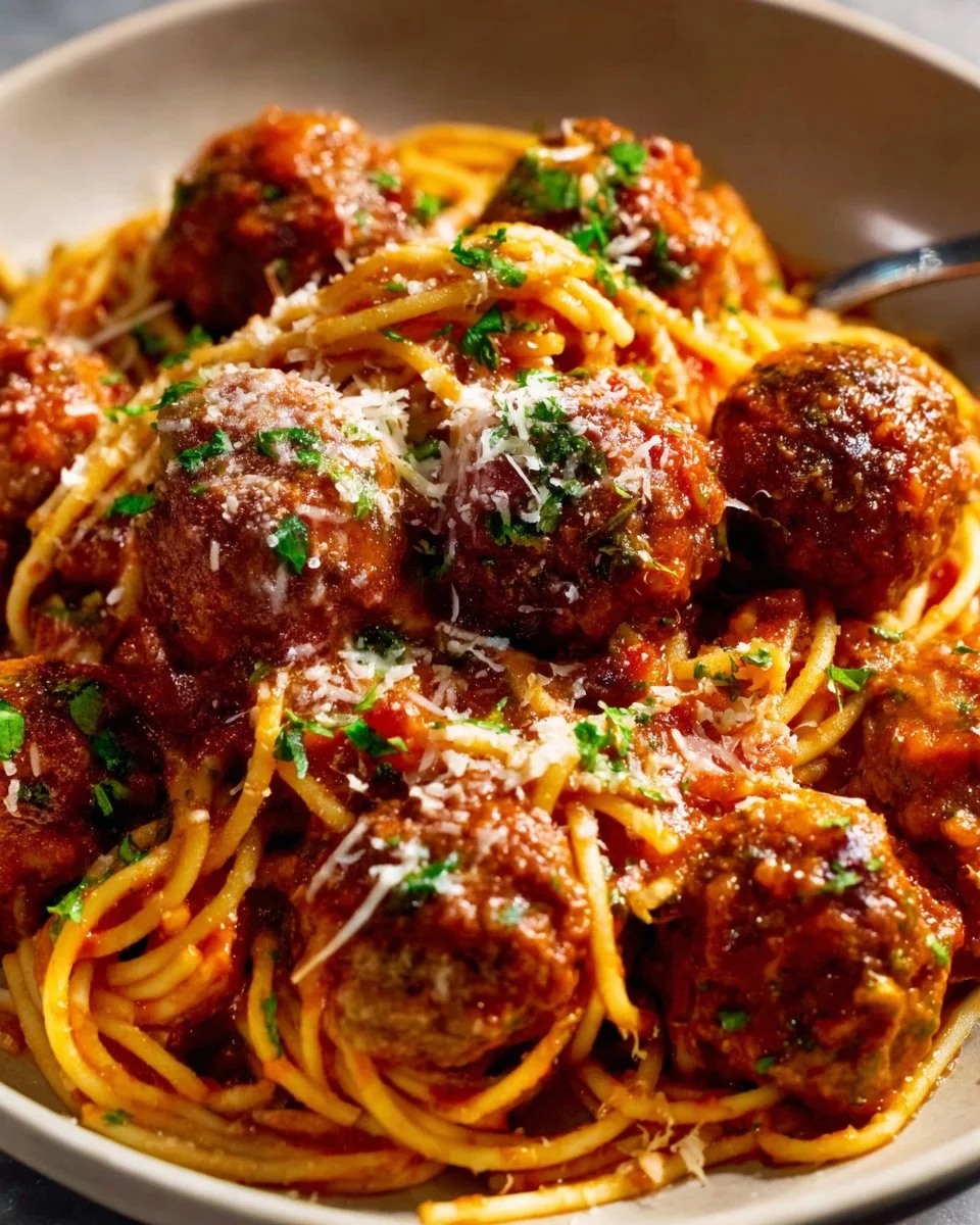 Delicious plate of spaghetti and meatballs in marinara sauce