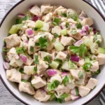 Delicious leftover turkey salad with fresh ingredients and herbs