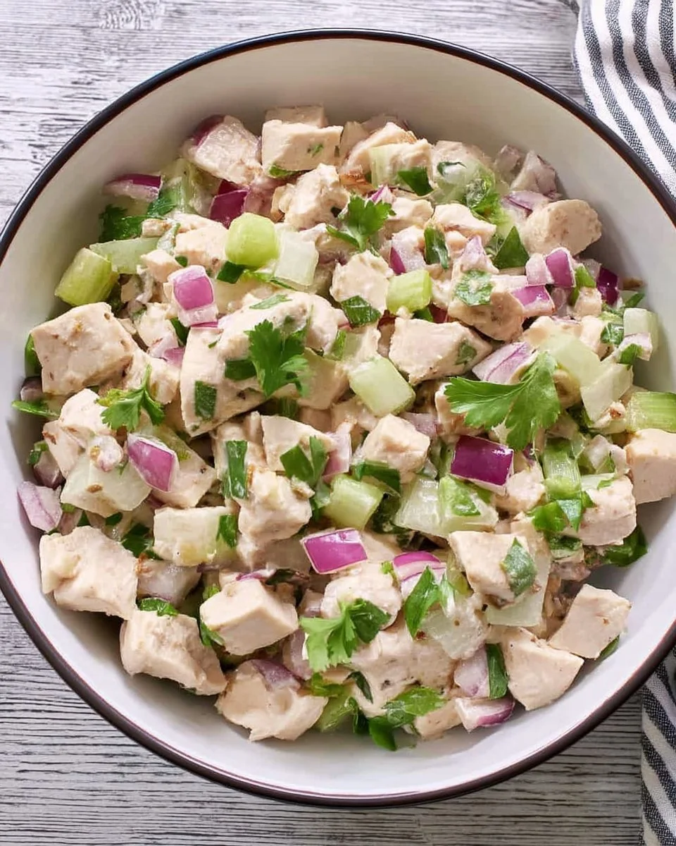 Delicious leftover turkey salad with fresh ingredients and herbs
