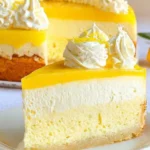 Slice of lemon mousse cake with fresh lemon zest on top