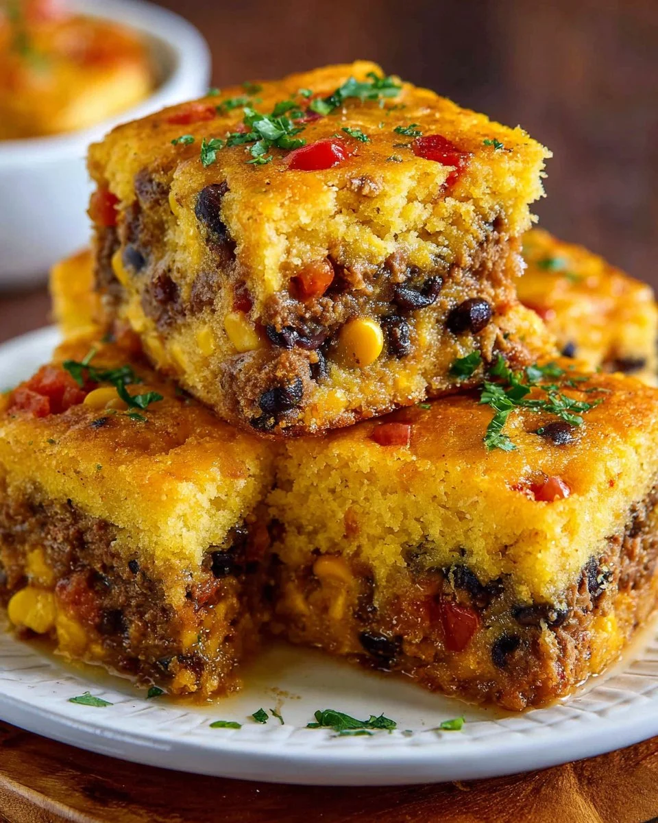 Delicious Mexican stuffed cornbread filled with savory ingredients
