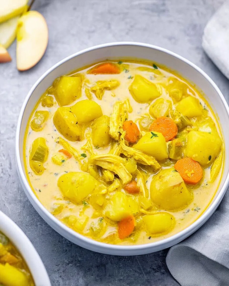 A bowl of Mulligatawny Soup with spices and vegetables, showcasing its rich color and texture.