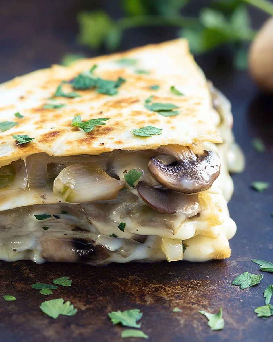 Delicious mushroom quesadillas with melted cheese and fresh ingredients
