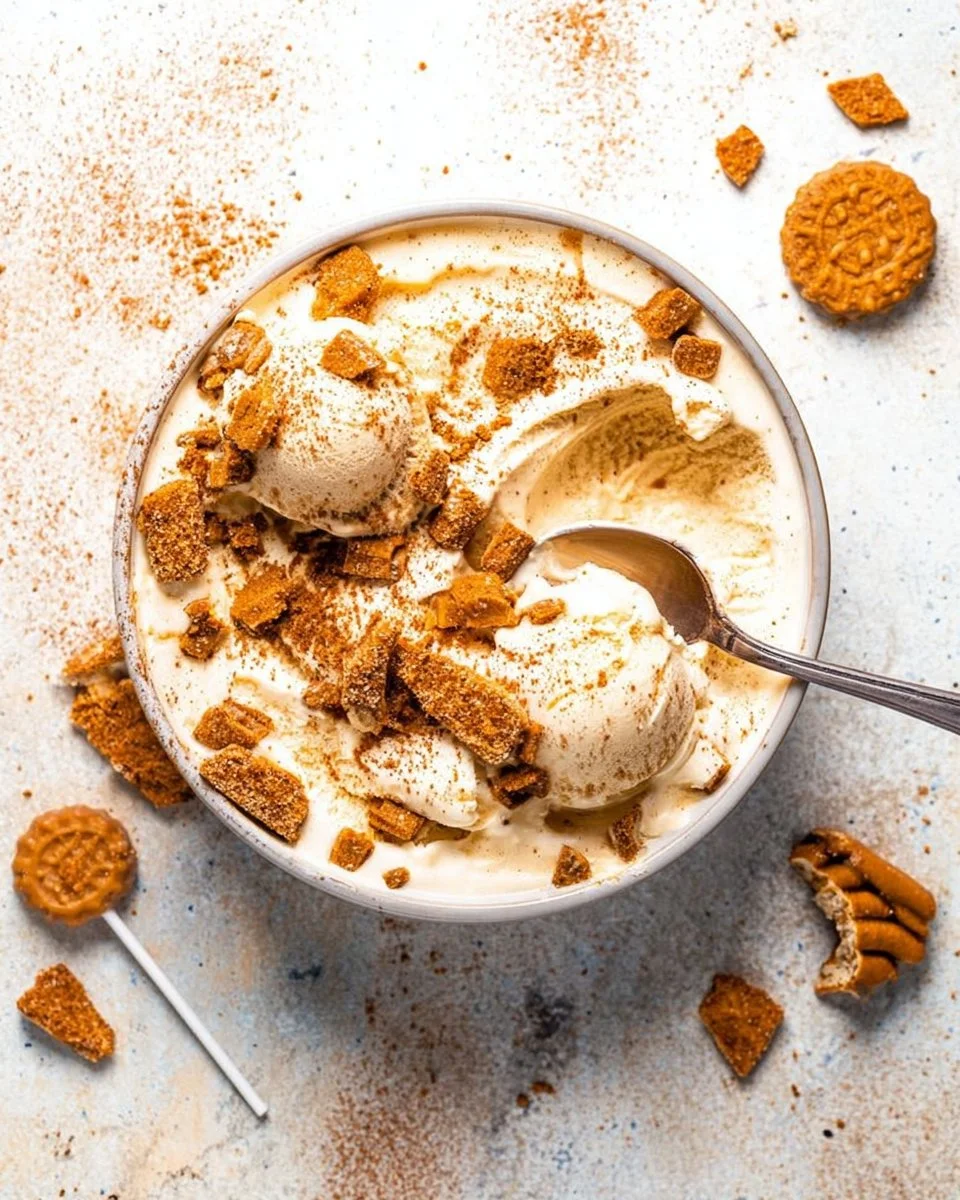 Delicious No Churn Biscoff Espresso Ice Cream with cookie crumbles