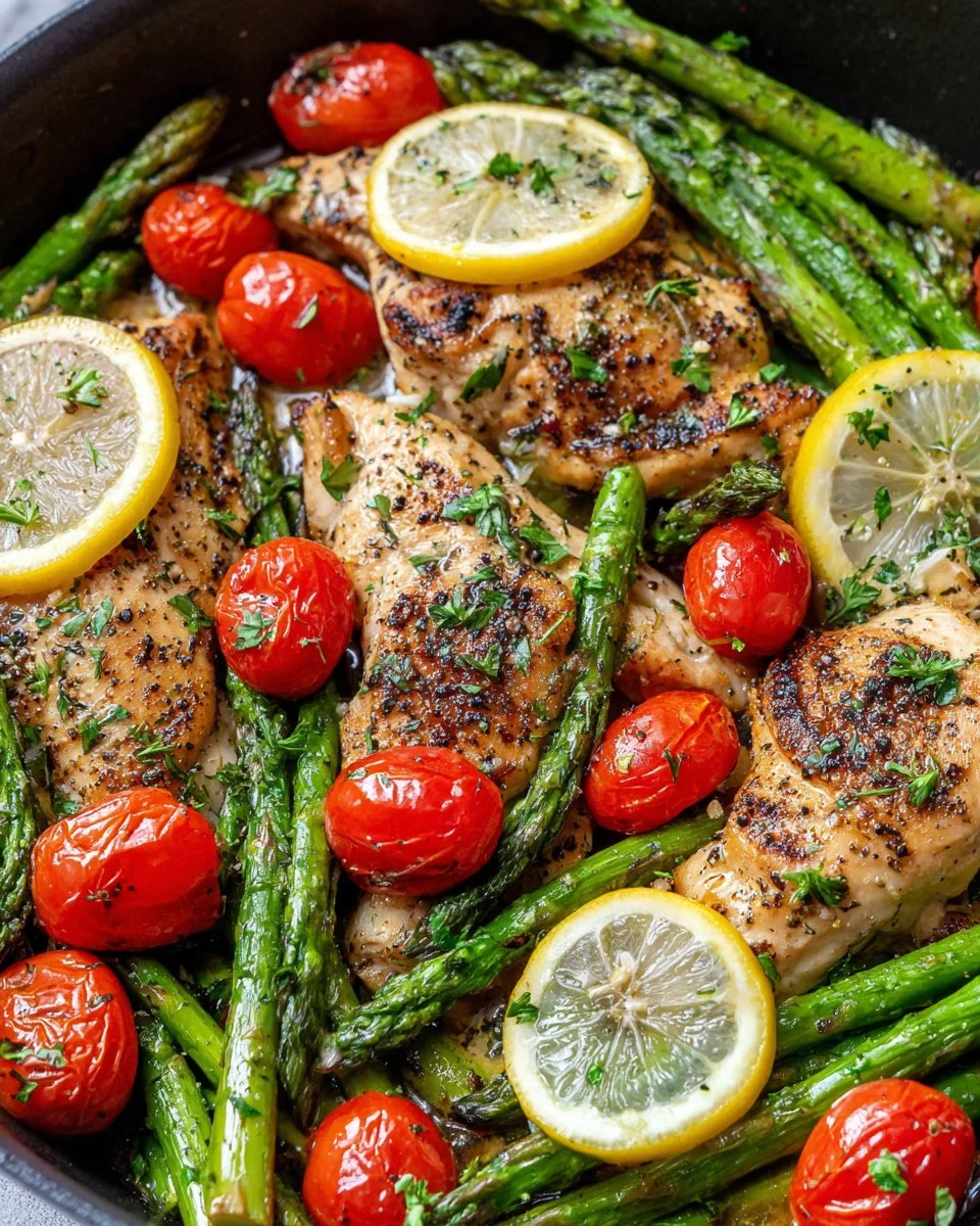 Pan-Seared Chicken with Asparagus and Cherry Tomatoes