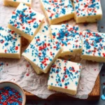 Red White & Blue Sugar Cookie Bars decorated for festive celebrations