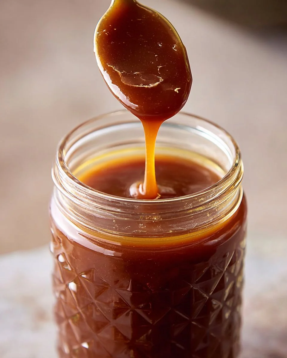 Delicious salted caramel sauce drizzled over desserts